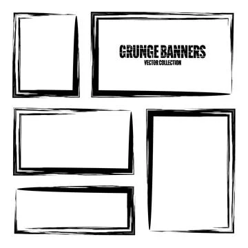 Grunge square frames, banners with stains and scratches. Brush stroke Stock Illustration