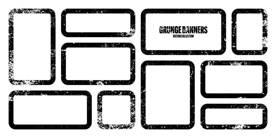 Grunge square frames, banners with stains and scratches. Brush stroke Stock Illustration