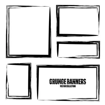 Grunge square frames, banners with stains and scratches. Brush stroke Stock Illustration