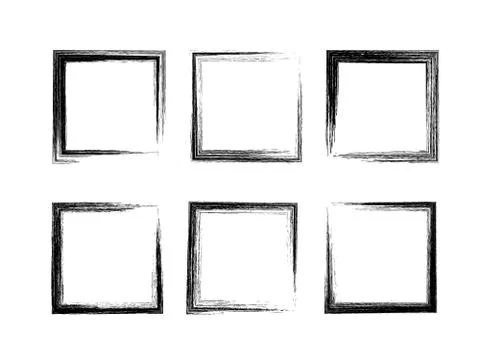 Grunge square frames. Set of 6 different hand drawn rectangle borders. Pencil Stock Illustration