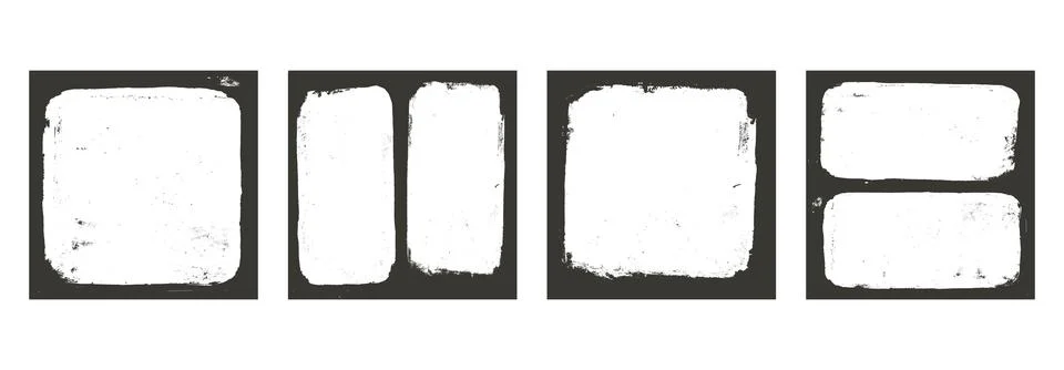 Grunge square photo frames set templates. Ink paint border with rough edges f Stock Illustration
