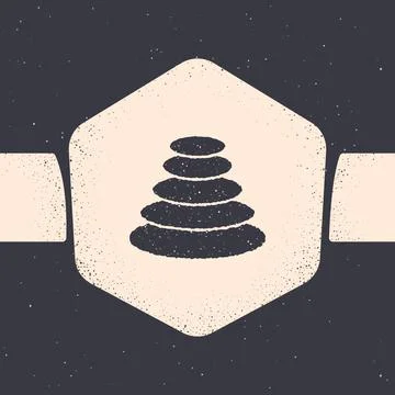 Grunge Stack hot stones icon isolated on grey background. Spa salon accessory Stock Illustration