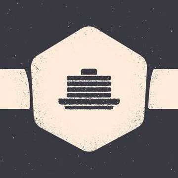 Grunge Stack of pancakes icon isolated on grey background. Baking with syrup and Stock Illustration