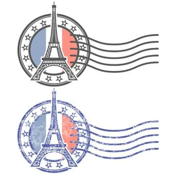 Grunge stamp with Eiffel Tower - landmark of Paris Stock Illustration