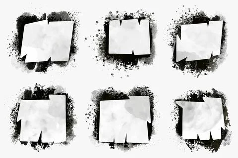 Grunge Sticky Note Frames Collection with Black Paint Splatter Borders Illustration