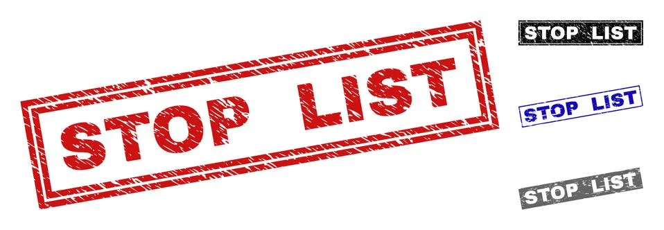 Grunge STOP LIST Textured Rectangle Watermarks Illustrazione stock