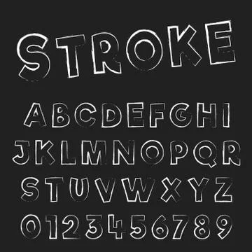 Grunge stroke font template. Letters and numbers of distressed design Stock Illustration