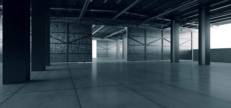 Grunge Studio Showroom Big Empty Steel Concrete Hangar Warehouse Barn Huge Sp Ilustración de archivo