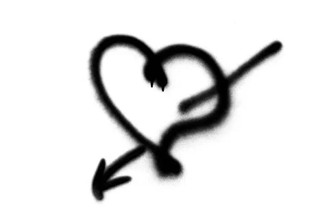 Grunge style shape. Spray painted heart is pierced by an arrow. Stock Illustration