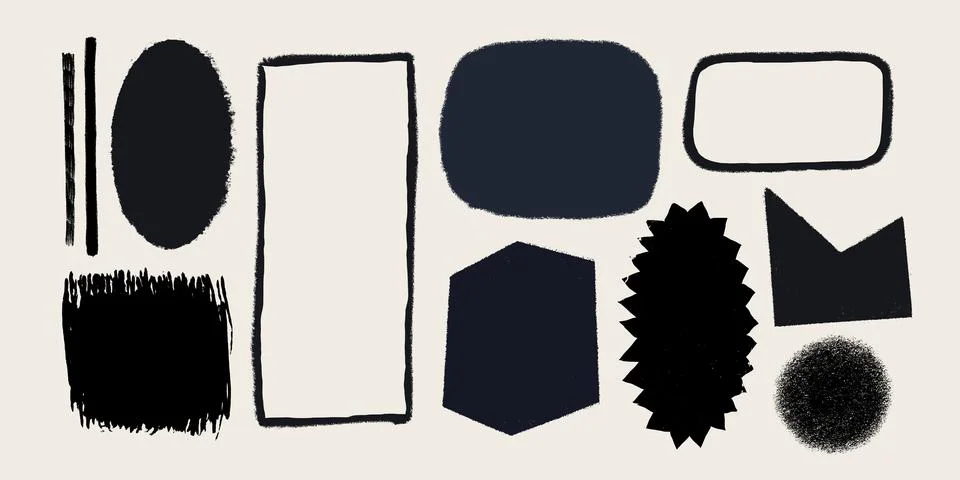 Grunge style various Vector figures with ripped border. Simple shapes with rough Illustrazione stock
