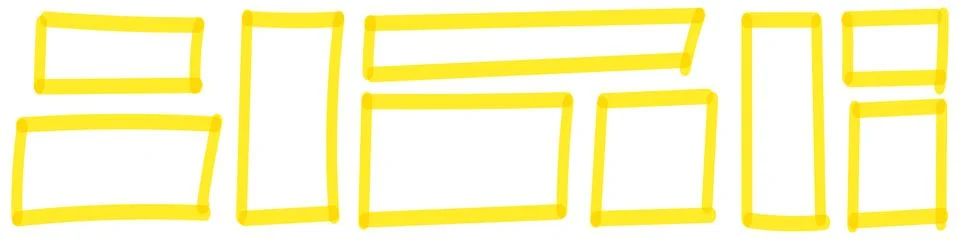 Grunge style yellow box frames and rectangles created with brush lines. Sketc Stock Illustration
