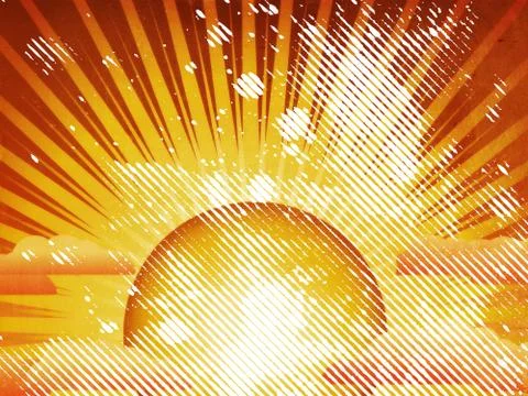 Grunge sun with rays and clouds Stockillustratie