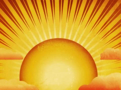 Grunge sun with rays and clouds 库存插图