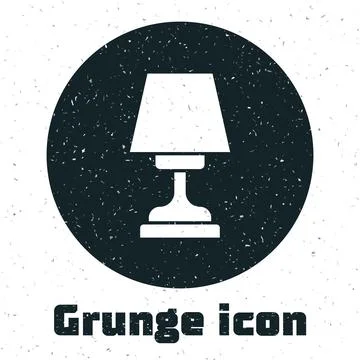Grunge Table lamp icon isolated on white background. Monochrome vintage drawi Stock Illustration