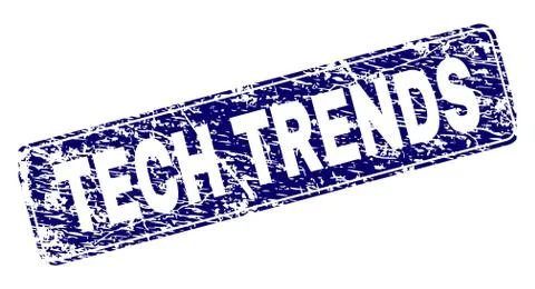 Grunge TECH TRENDS Framed Rounded Rectangle Stamp Stock Illustration