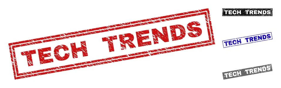 Grunge TECH TRENDS Scratched Rectangle Stamps Stock Illustration
