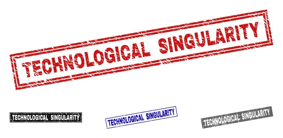 Grunge TECHNOLOGICAL SINGULARITY Scratched Rectangle Stamp Seals イラスト素材