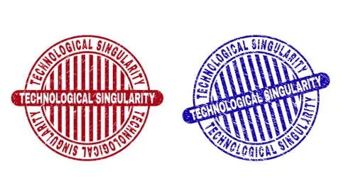 Grunge TECHNOLOGICAL SINGULARITY Scratched Round Stamp Seals Stock Illustration