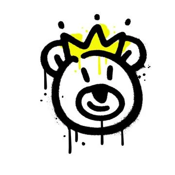 Grunge teddy bear face with crown urban graffiti drawing. Vector textured Stock Illustration