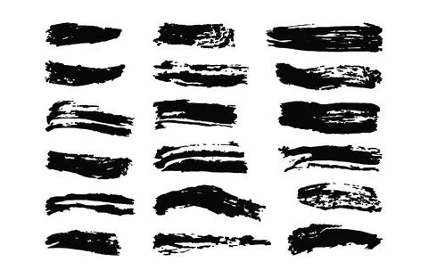 Grunge text boxes set. Black Paintbrush collection. Messy texture design el.. Stock Illustration
