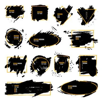 Grunge text frames background. Black ink brush strokes, decorative graphic Stock Illustration