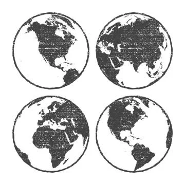 Grunge texture gray world map globe set transparent vector illustration Stock Illustration