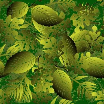 Grunge textured 3d leaves vector seamless pattern. Illustrazione stock