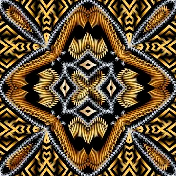 Grunge textured abstract 3d vector seamless pattern. Floral ornamental ethnic Illustrazione stock