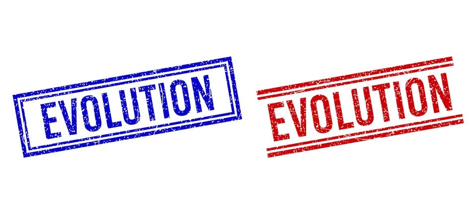 Grunge Textured EVOLUTION Stamp Seals with Double Lines Stock Illustration