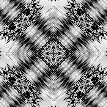 Grunge textured silver vector seamless pattern. Geometric dirty black and white Stock Illustration