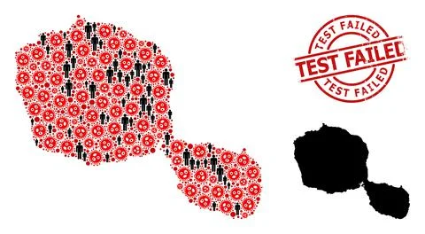 Grunge Textured Test Failed Stamp Seal and Population with Viral Collage Map of Stock Illustration