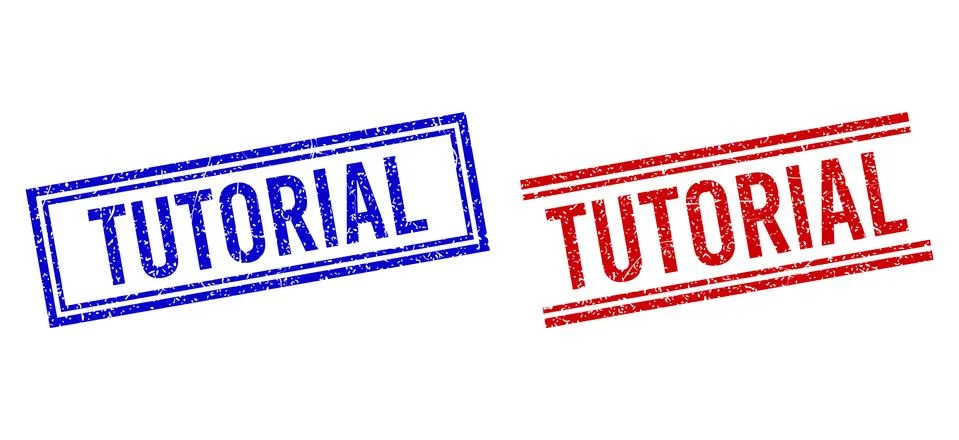 Grunge Textured TUTORIAL Stamps with Double Lines Illustrazione stock