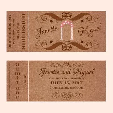 Grunge Ticket for Wedding Invitation with arc Stock Illustration