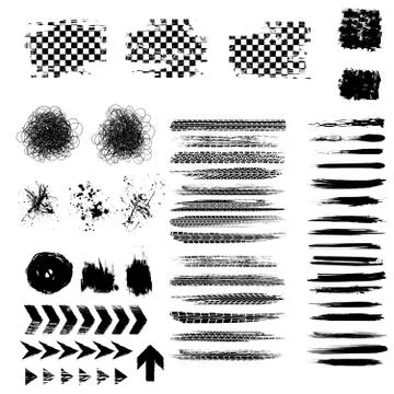 Grunge tire black elements set Stock Illustration