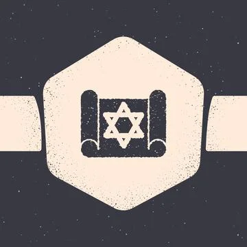 Grunge Torah scroll icon isolated on grey background. Jewish Torah in expanded イラスト素材