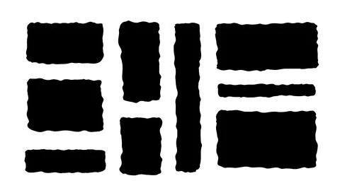 Grunge torn geometric rectangle frames, rough old text box set. Abstract hand Stock Illustration