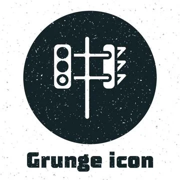 Grunge Traffic light icon isolated on white background. Monochrome vintage .. Stock Illustration