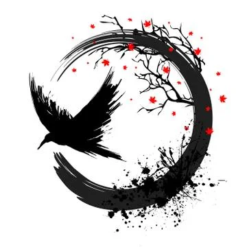 Grunge trees and bird silhouettes Stock Illustration