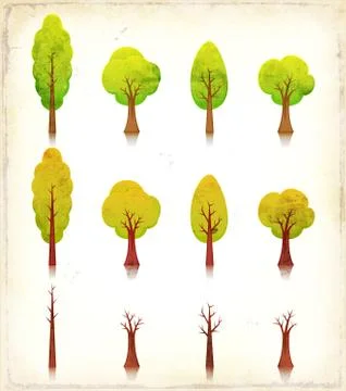 Grunge trees icons set Stock Illustration