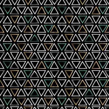Grunge triangle shapes seamless pattern in gold Stock Illustration