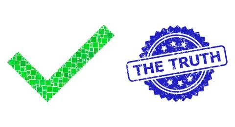 Grunge The Truth Stamp and Square Dot Mosaic Yes Tick イラスト素材