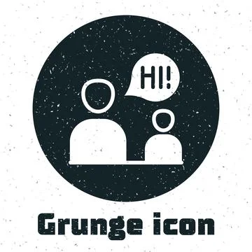 Grunge Two sitting men talking icon isolated on white background. Speech bu.. Stock Illustration