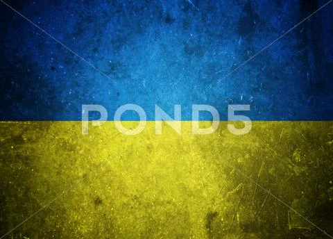 Grunge ukrainian flag illustration with a peace sign. peace concept Stock Illustration