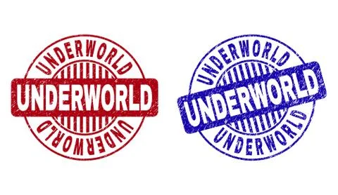 Grunge UNDERWORLD Textured Round Stamps Stock Illustration