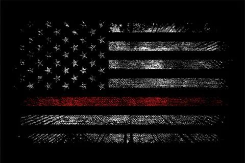 GRUNGE USA FIREFIGHTER WITH THIN RED LINE VECTOR DESIGN Stock Illustration