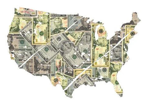 Grunge usa map with dollars Stock Illustration