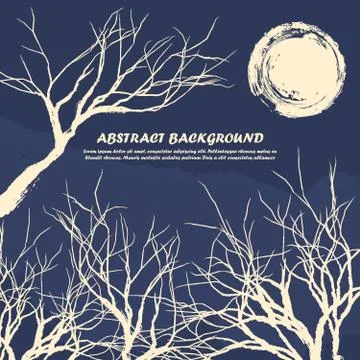 Grunge vector background with tree branches Stock Illustration