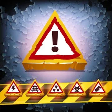 Grunge vector background with warning signs Stock Illustration