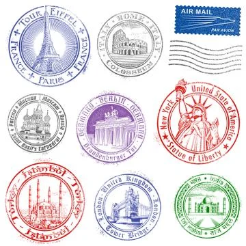 Grunge Vector Monument Stamps Stock Illustration