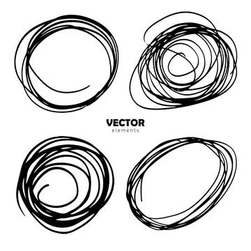 Grunge Vector Set of brush Circle Round Black color on white background. Hand Stock-Illustration
